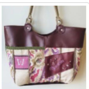 Large Embroidered and Canvas Burgundy and Army Green Tote